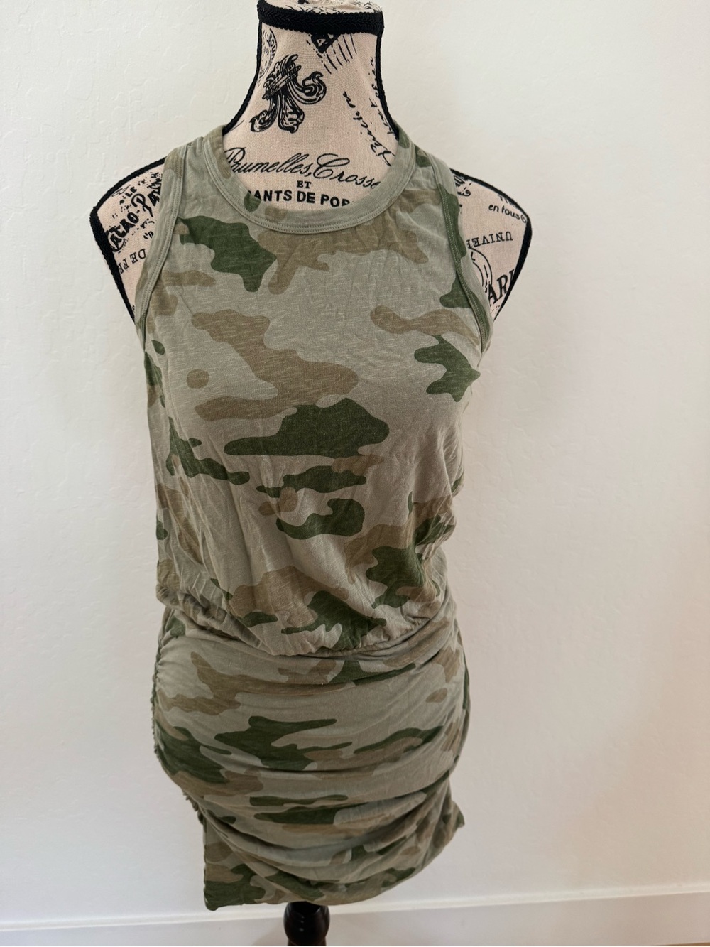Sundry Camo Ruched Olive Tank Dress